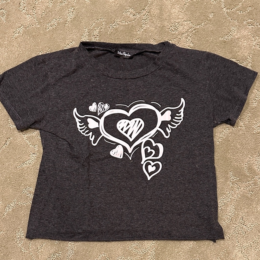 Miss Popular Dark Gray Heart Graphic Tee